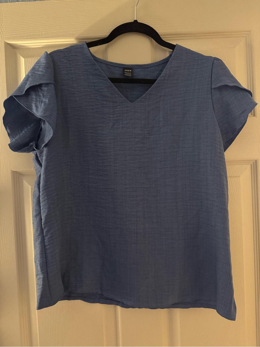 SHEIN Blue V-Neck Flutter Sleeve Blouse